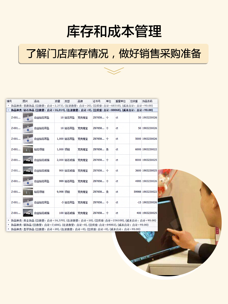 庫存和成本管理，了解門店庫存情況，做好銷售采購準備